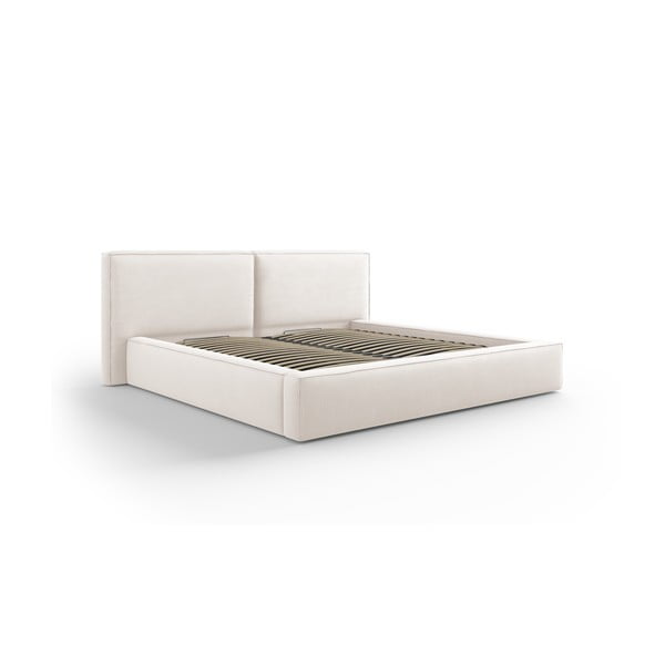 Бежово тапицирано двойно легло с място за съхранение и решетка 200x200 cm Arendal - Cosmopolitan Design