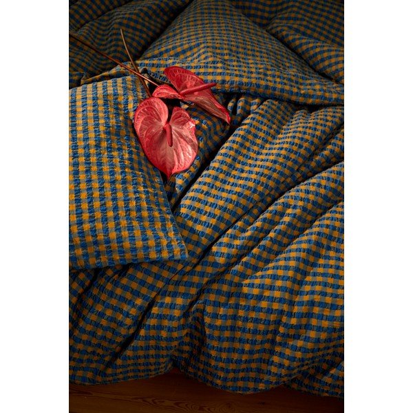 Жълто-синьо крепирано спално бельо за единично легло 140x200 cm Bæk&Bølge - JUNA-image-3