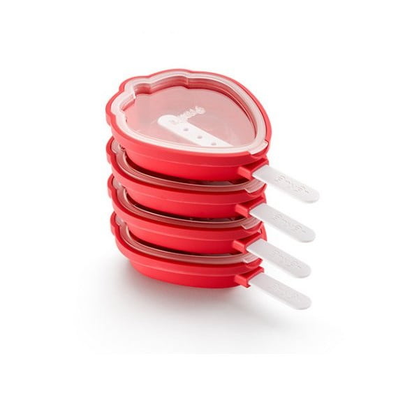 Комплект от 4 червени силиконови форми за сладолед с форма на ягода - Lékué