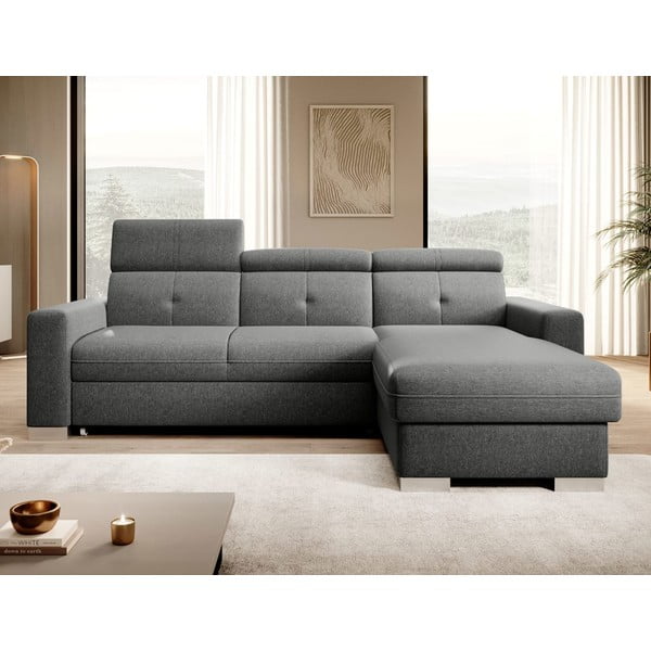 Сив разтегателен ъглов диван с място за съхранение (десен ъгъл) Fresia – ELTAP-image-1