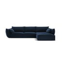 Тъмносин кадифен ъглов диван (десен ъгъл) Vanda – Mazzini Sofas