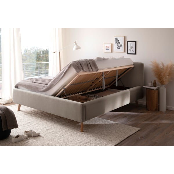 Кафяво-сиво двойно легло 180x200 cm тапицирано с място за съхранение с включена подматрачна рамка Mattis – Meise Möbel-image-4