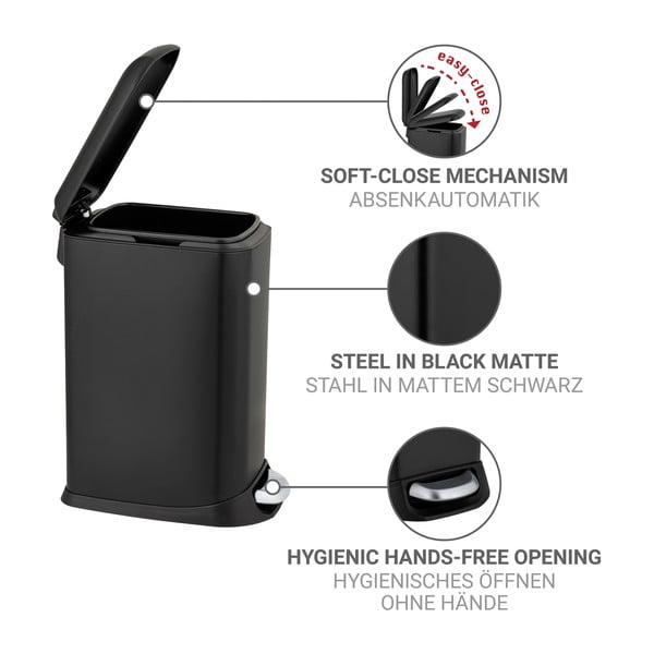 Матово черно стоманено кошче за боклук с педал 12 l Design – Wenko-image-4