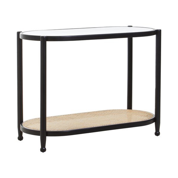 Черна/в естествен цвят конзолна маса със стъклен плот 49x100 cm Cebu – Premier Housewares