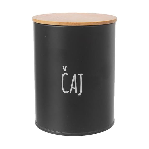 Черна калаена кутия за чай с бамбуков капак , обем 750 ml - Orion
