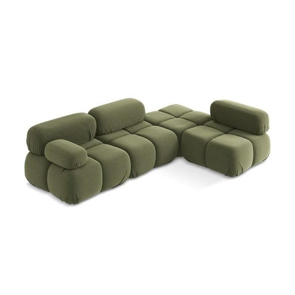 Светлозелен кадифен модулен ъглов диван (десен ъгъл) Lokua – Makamii-image-2