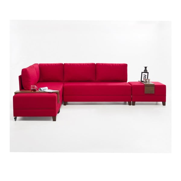 Червен разтегателен диван ляв ъгъл 2 дъски за съхранение Diana - Balcab Home