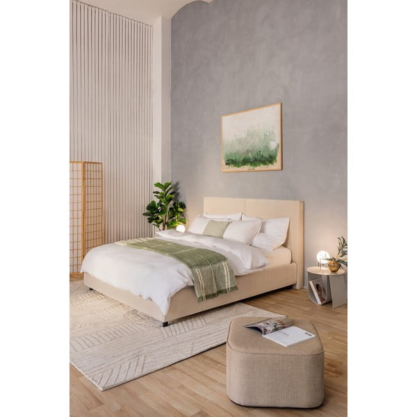 Бежово тапицирано двойно легло с място за съхранение и включена подматрачна рамка 180x200 cm Myra Bold – Bonami Selection-image-1