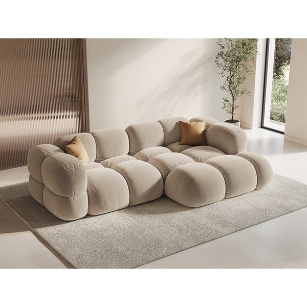 Бежов кадифен ъглов диван (десен ъгъл) Loretto – Cosmopolitan Design-image-1