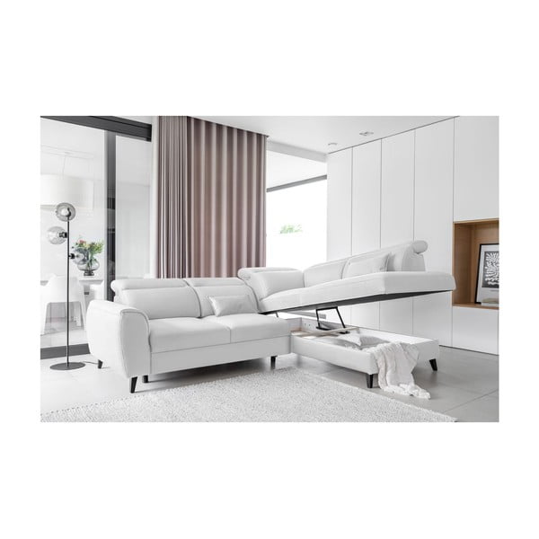 Бял кадифен разтегателен ъглов диван с място за съхранение (десен ъгъл L форма) Noble – ELTAP-image-3