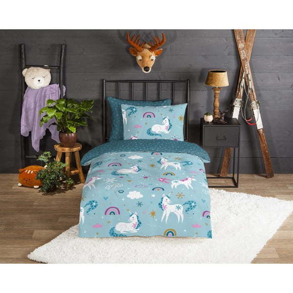 Единично  фланелено детско спално бельо 140x200 cm Snowycorn – Good Morning-image-1