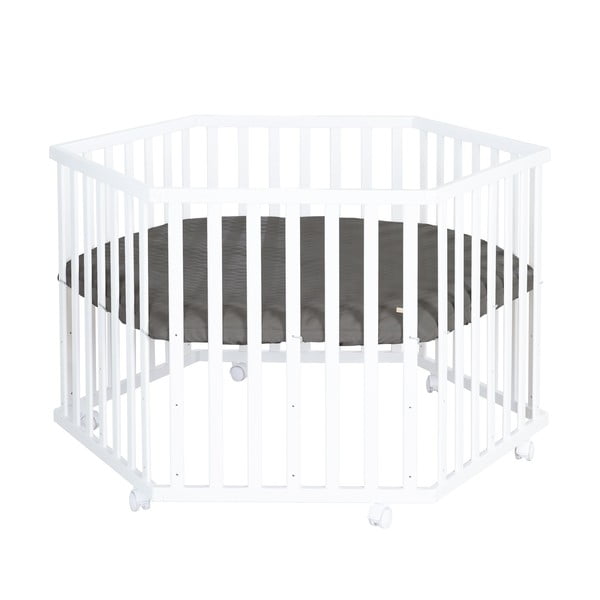 Бяла кошара за игра с регулируема височина/на колелца – Roba