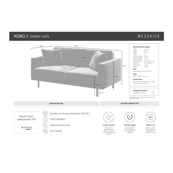 Диван от зелено кадифе , 167 см Kobo - MESONICA-image-4