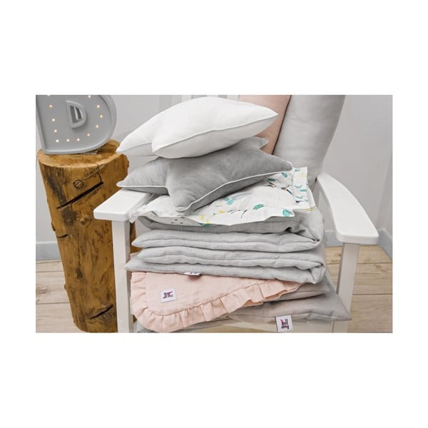 Сиво ленено спално бельо на ивици, 140 x 200 cm True - BELLAMY-image-3