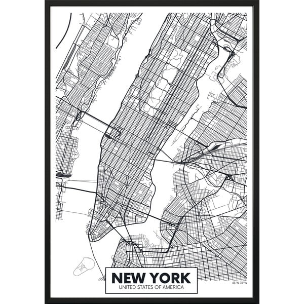 Плакат за стена в рамка MAP/NEWYORK, 40 x 50 cm Map New York - DecoKing