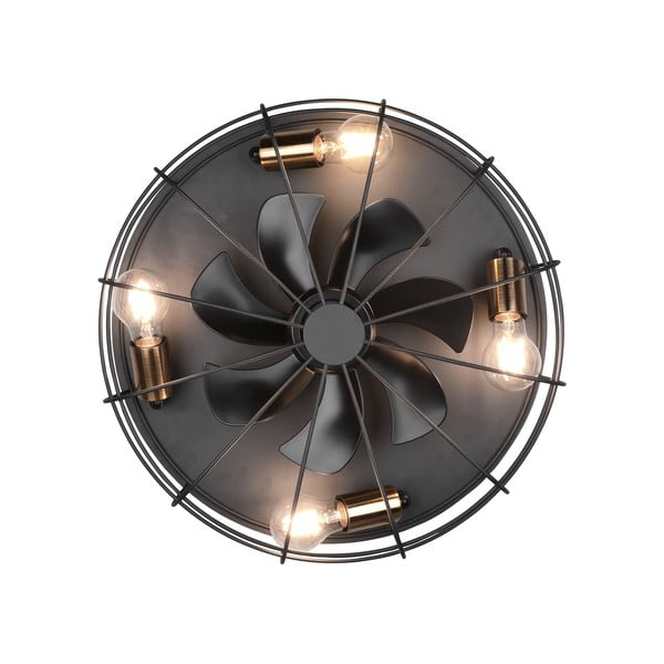 Матово черно осветително тяло за таван с дистанционно управление/с вентилатор Trondheim – Trio-image-4