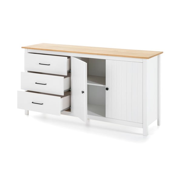 Бял нисък скрин от масивен бор 150x80 cm Miranda – Marckeric-image-4