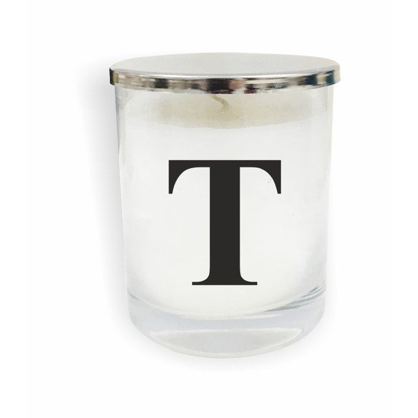 Бяло и черно монограмно стъкло Candle T - North Carolina Scandinavian Home Decors