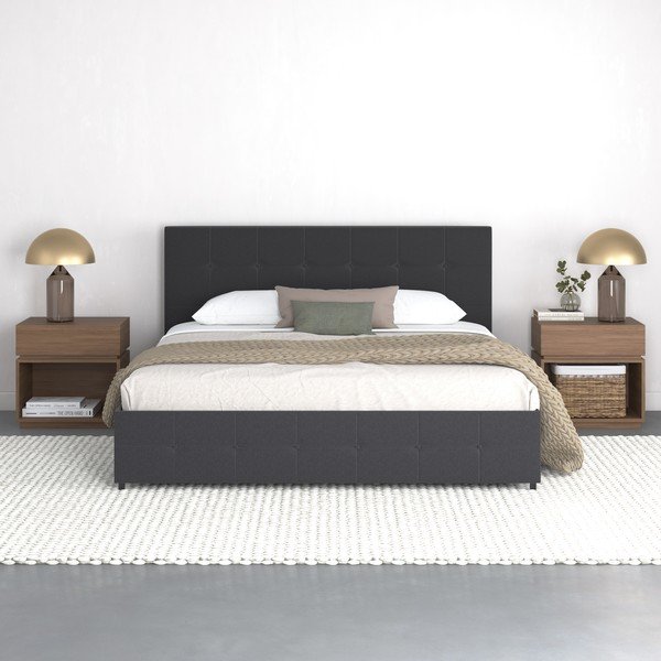 Тъмносиво тапицирано двойно легло с място за съхранение 180x200 cm Rose – Støraa-image-3