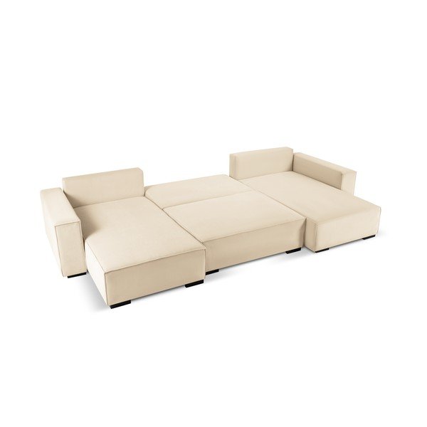 Бежов велурен U-образен разтегателен диван Azalea - Mazzini Sofas-image-3