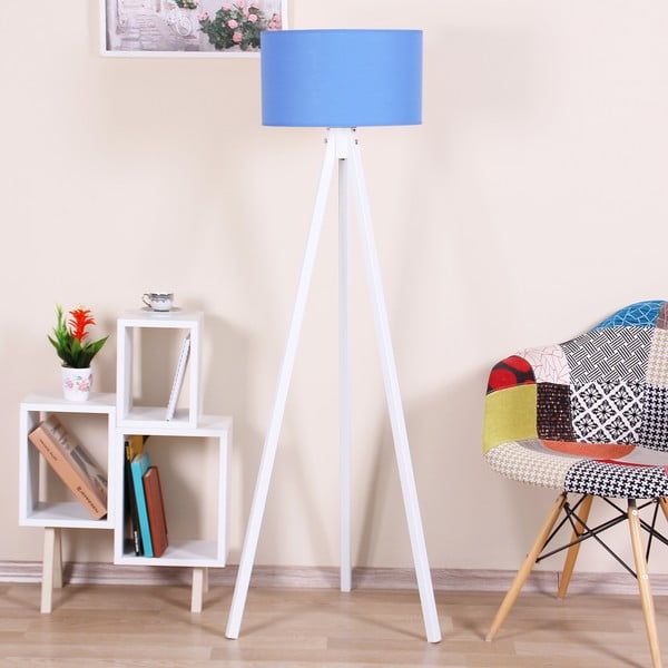 Бяла свободностояща лампа със светлосин абажур Beyaz - Kate Louise