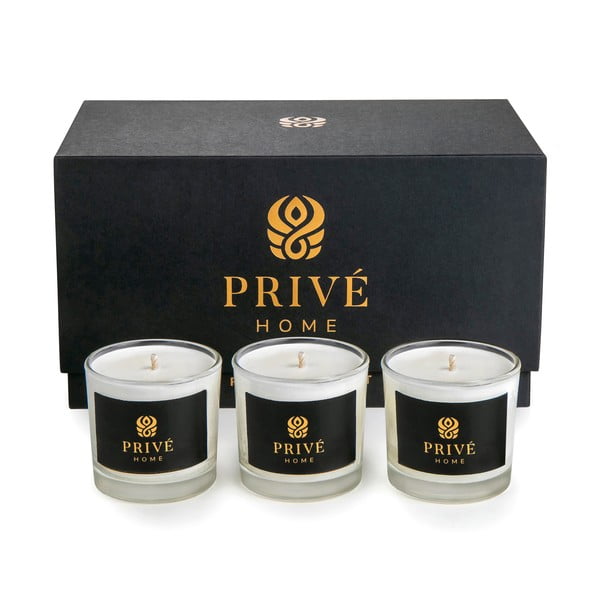 Комплект от 3 бели ароматни свещи Delice d'Orient/Safran-Ambre Noir/Black Wood - Privé Home