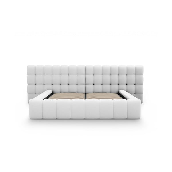 Светлосиво тапицирано двойно легло с място за съхранение с включена подматрачна рамка 200x200 cm Mamaia – Micadoni Home-image-4