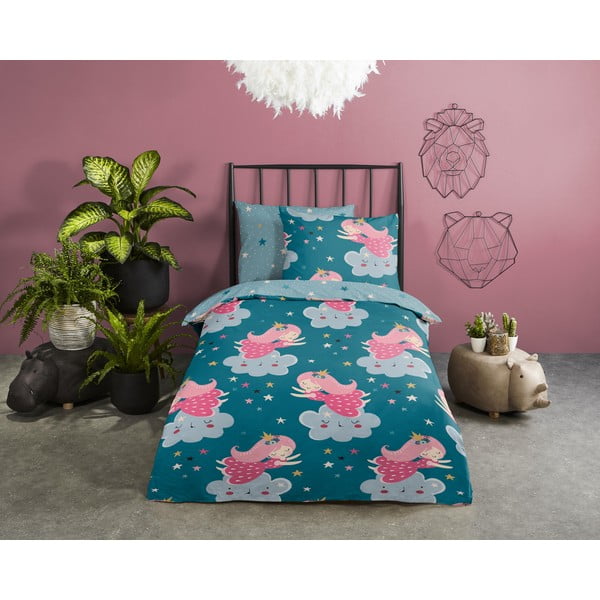 Памучно детско спално бельо за детско креватче в петролен цвят 120x150 cm Princesse – Good Morning-image-1