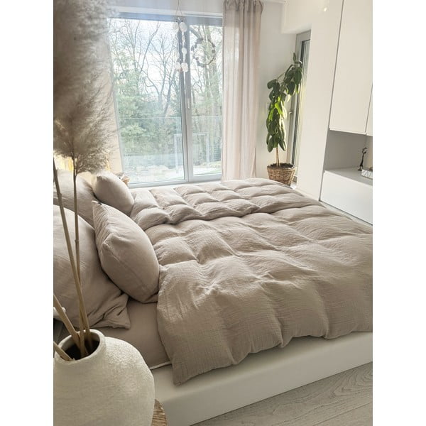 Бежово двойно  муселиново спално бельо 200x200 cm Plain Muslin – Butter Kings-image-2