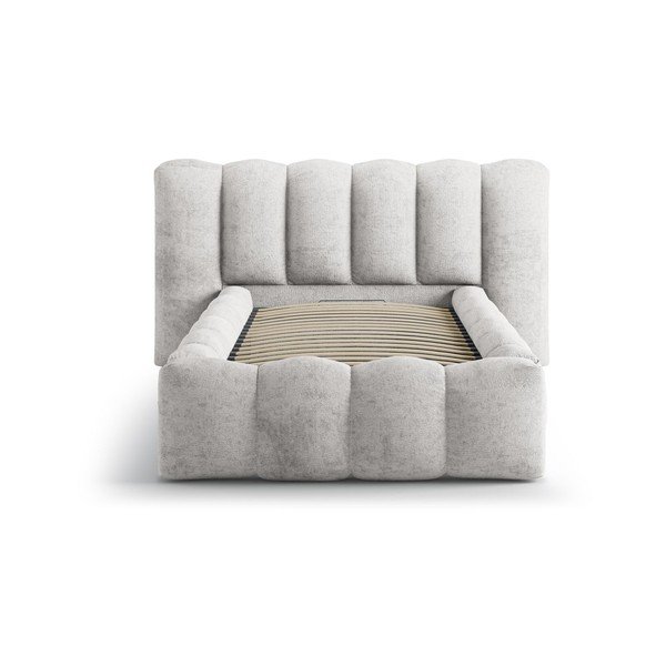 Сиво единично легло 90x200 cm тапицирано с място за съхранение с включена подматрачна рамка Lupine – Micadoni -image-3