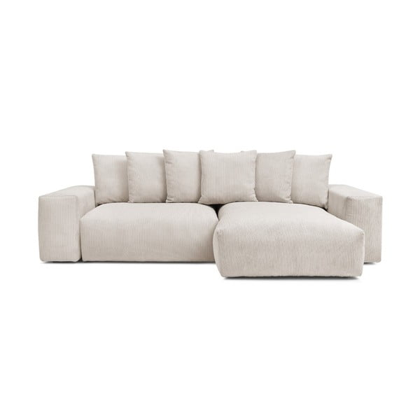 Кремав сгъваем/с място за съхранение ъглов диван от рипсено кадифе Voltaire – Bobochic Paris