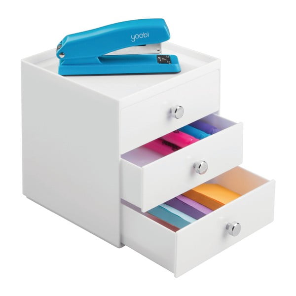 Бяла кутия за съхранение с 3 чекмеджета iDesign, височина 18 cm - iDesign-image-1