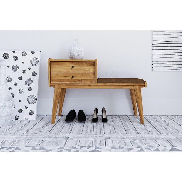 Пейка с чекмеджета от дъбова дървесина с оранжева седалка Retro - The Beds-image-2