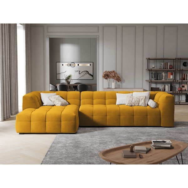 Ъглов диван от жълто кадифе , ляв ъгъл Vesta - Windsor & Co Sofas-image-1