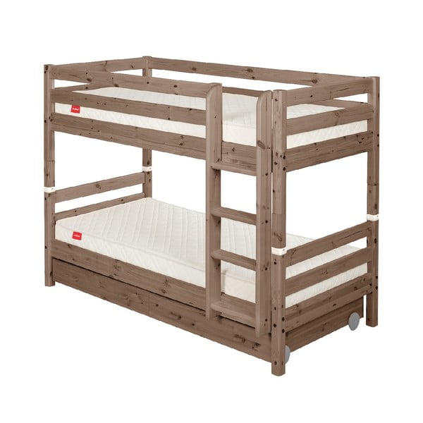 Кафяво детско двуетажно легло от борова дървесина с чекмедже , 90 x 200 cm Classic - Flexa