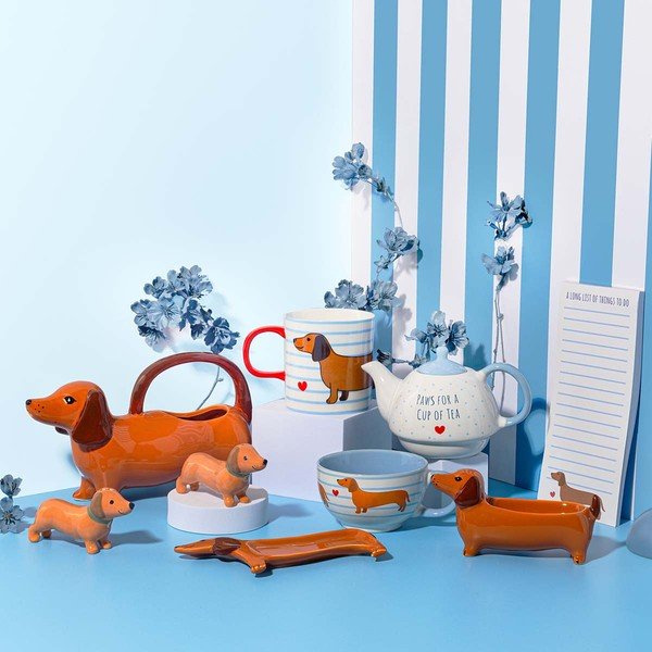 Синя и кафява порцеланова чаша 300 ml Sausage Dog – Sass & Belle-image-4