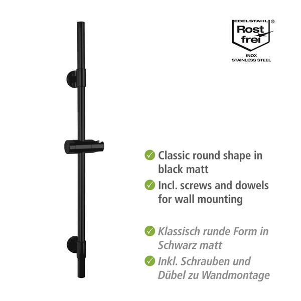Черен душ прът за стена от неръждаема стомана 66 cm Basic - Wenko-image-2
