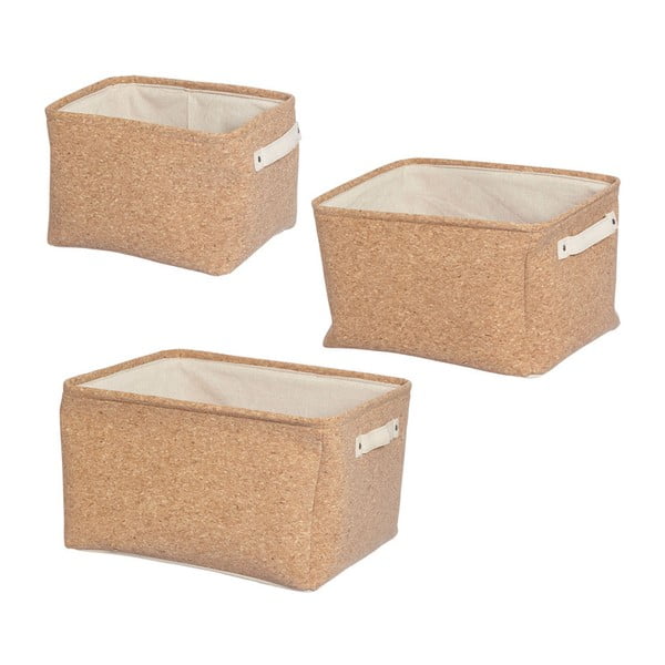 Комплект от 3 кафяви коркови кошници за съхранение Съхранение - Furniteam