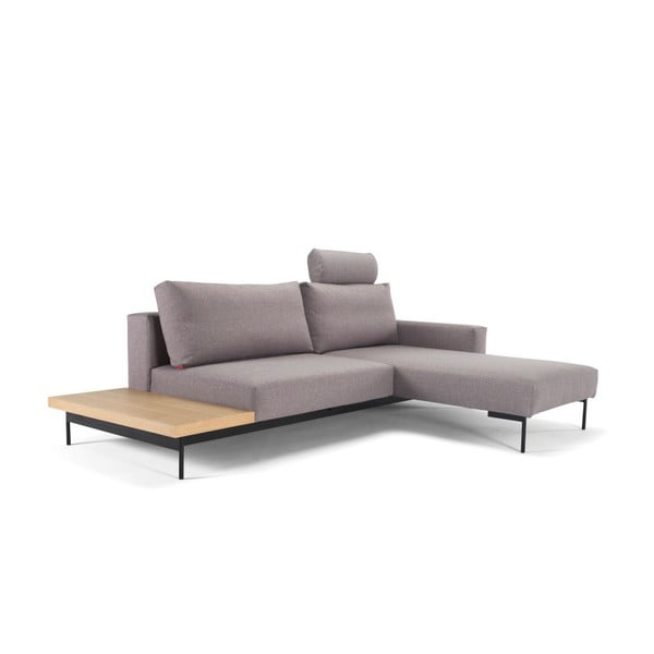 Кафяв и сив ъглов разтегателен диван с маса за съхранение Bragi - Innovation