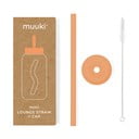 Силиконова сламка с четка за почистване и капак Tropical Papaya – Muuki