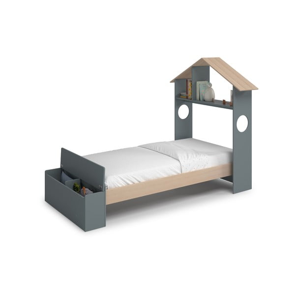 Къща детско легло 90x190 cm от декор от бор с място за съхранение с включена подматрачна рамка в естествен цвят/сиво-зелено Odessa – Marckeric-image-3