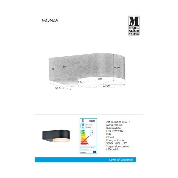 Черна стенна лампа Monza - Markslöjd-image-2