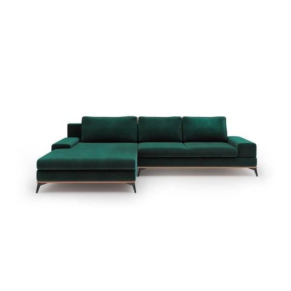 Светлозелен ъглов разтегателен диван с кадифена тапицерия , ляв ъгъл Astre - Windsor & Co Sofas