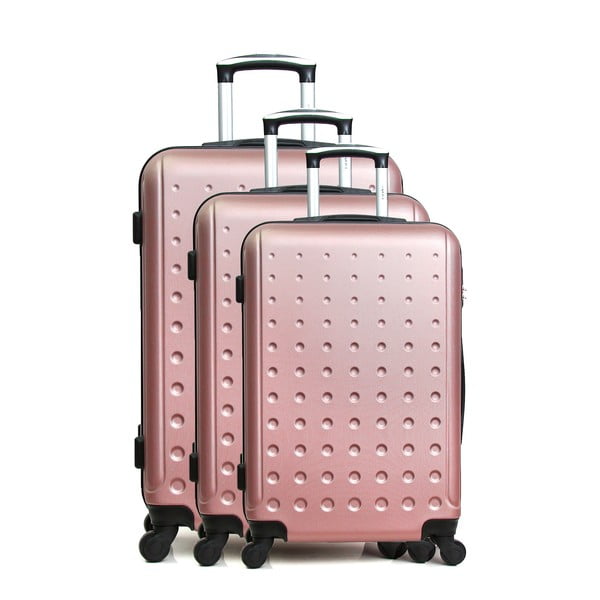 Комплект от 3 розови куфара Taurus с количка - Hero