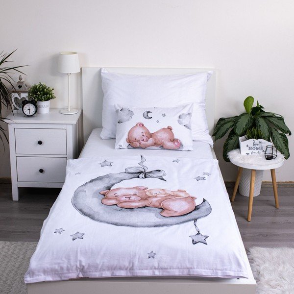 Бяло памучно детско спално бельо 100x135 cm Teddy Bear "Ribbon" – Jerry Fabrics-image-1