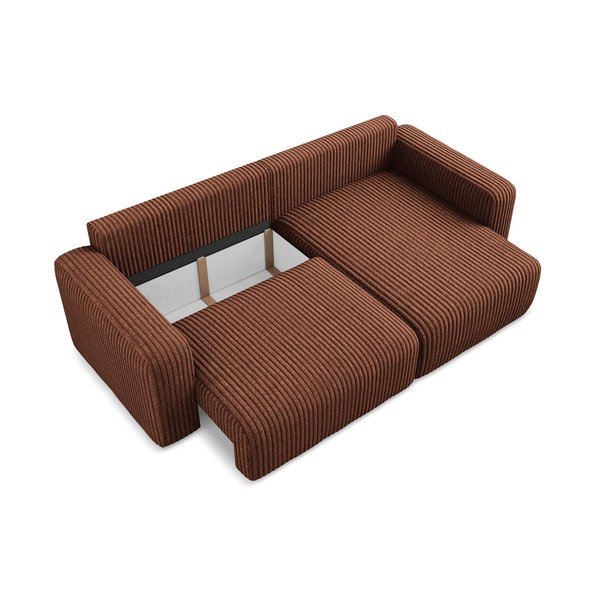 Теракотен сгъваем/с място за съхранение ъглов диван от рипсено кадифе (десен ъгъл) Kona – Makamii-image-4