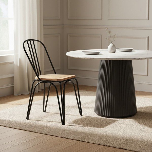 Черен трапезен стол от масивен бряст District – Premier Housewares-image-1