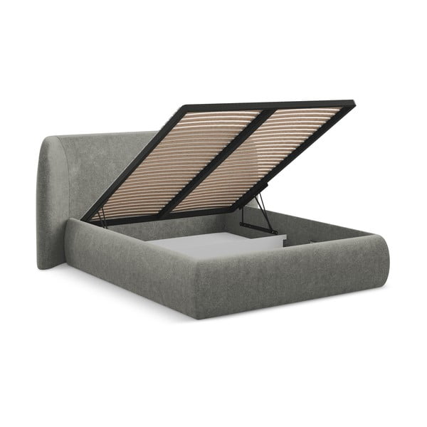 Сиво двойно тапицирано легло с място за съхранение и включена подматрачна рамка 140x200 cm Hauke – Makamii-image-2