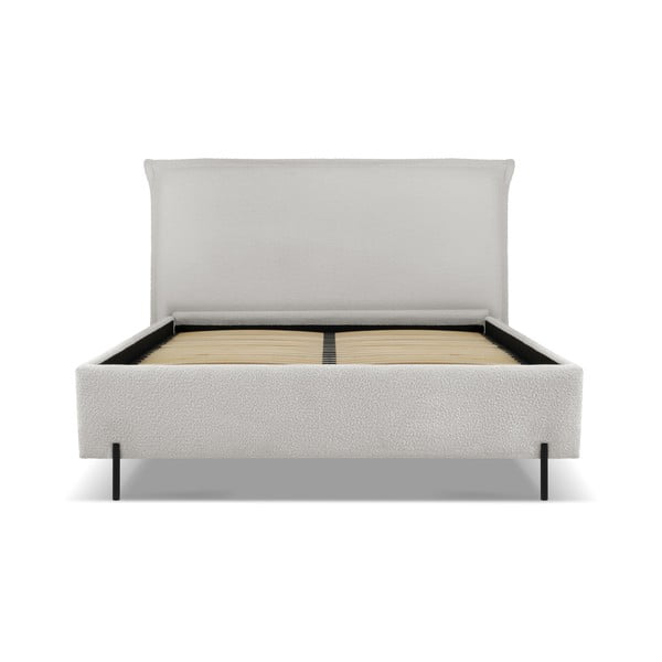 Светлосиво двойно тапицирано легло с място за съхранение с включена подматрачна рамка 160x200 cm Armie – Milo Casa-image-2