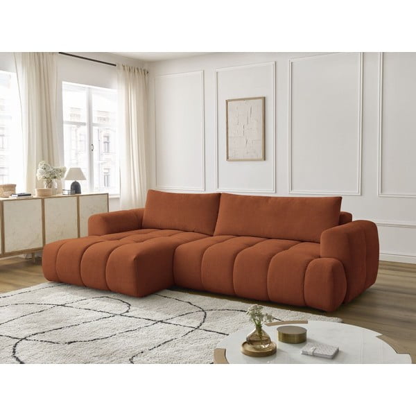 Сгъваем/с място за съхранение ъглов диван в тухлен цвят (ляв ъгъл) Fuji – Bobochic Paris-image-1